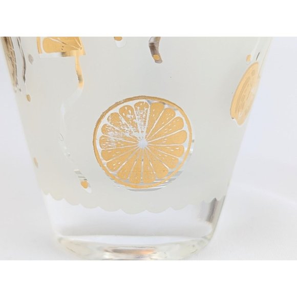 Set of 6 MCM Frosted Double Shot Glasses Gold Citrus Fruit Vintage 1960s Barware - Picture 9 of 10